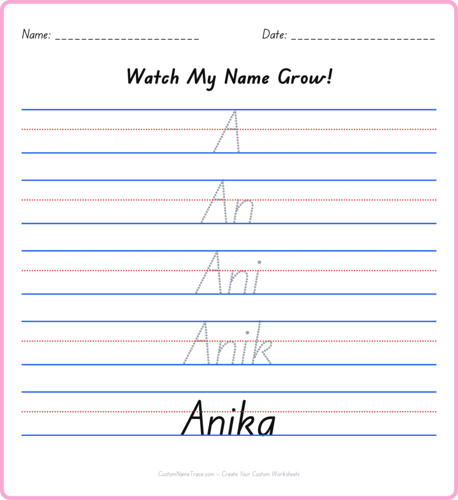 Free Anika custom name tracing - pyramid free worksheet