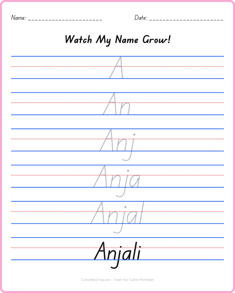 Free Anjali custom name tracing - pyramid free worksheet