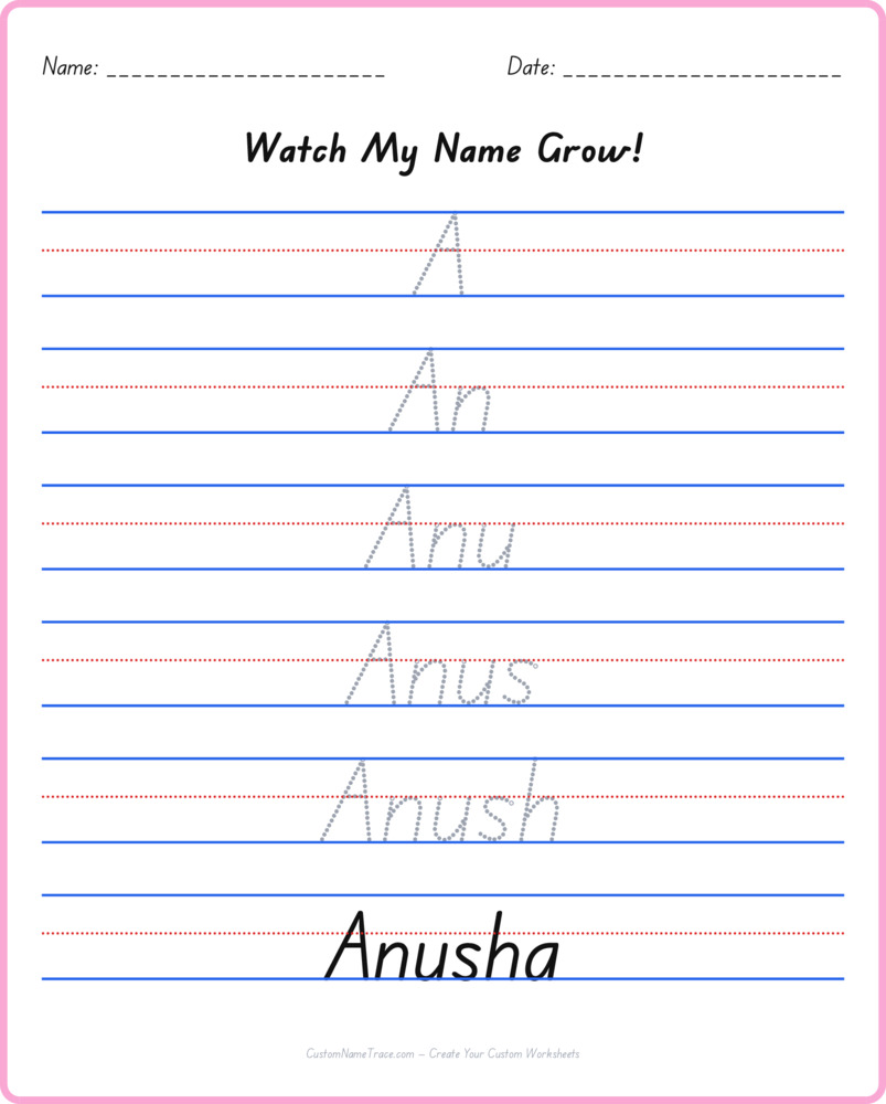 Free Anusha custom name tracing - pyramid free worksheet