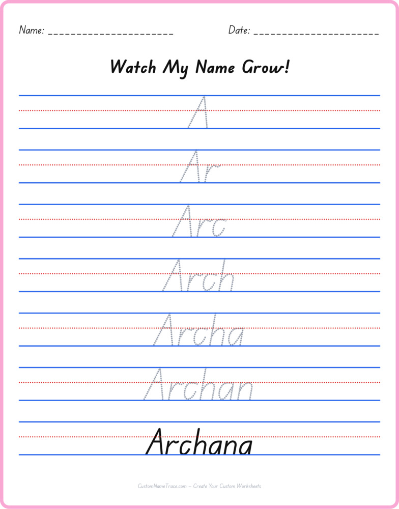 Free Archana custom name tracing - pyramid free worksheet