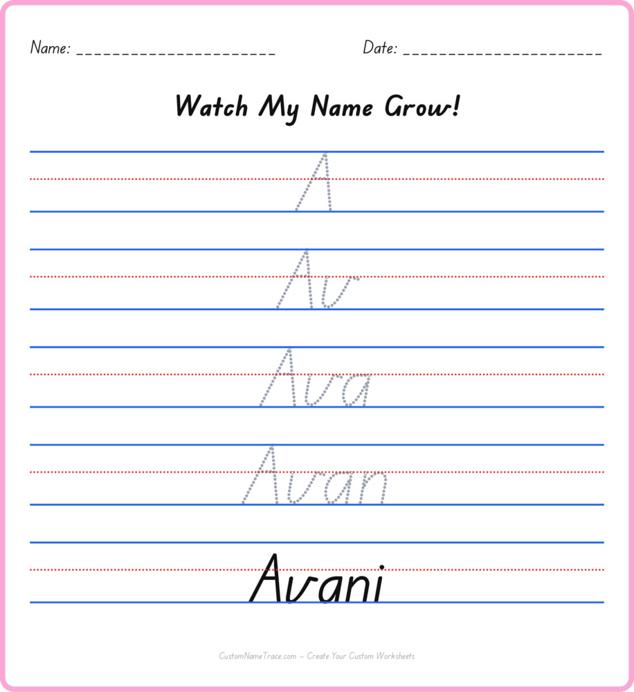 Free Avani custom name tracing - pyramid free worksheet