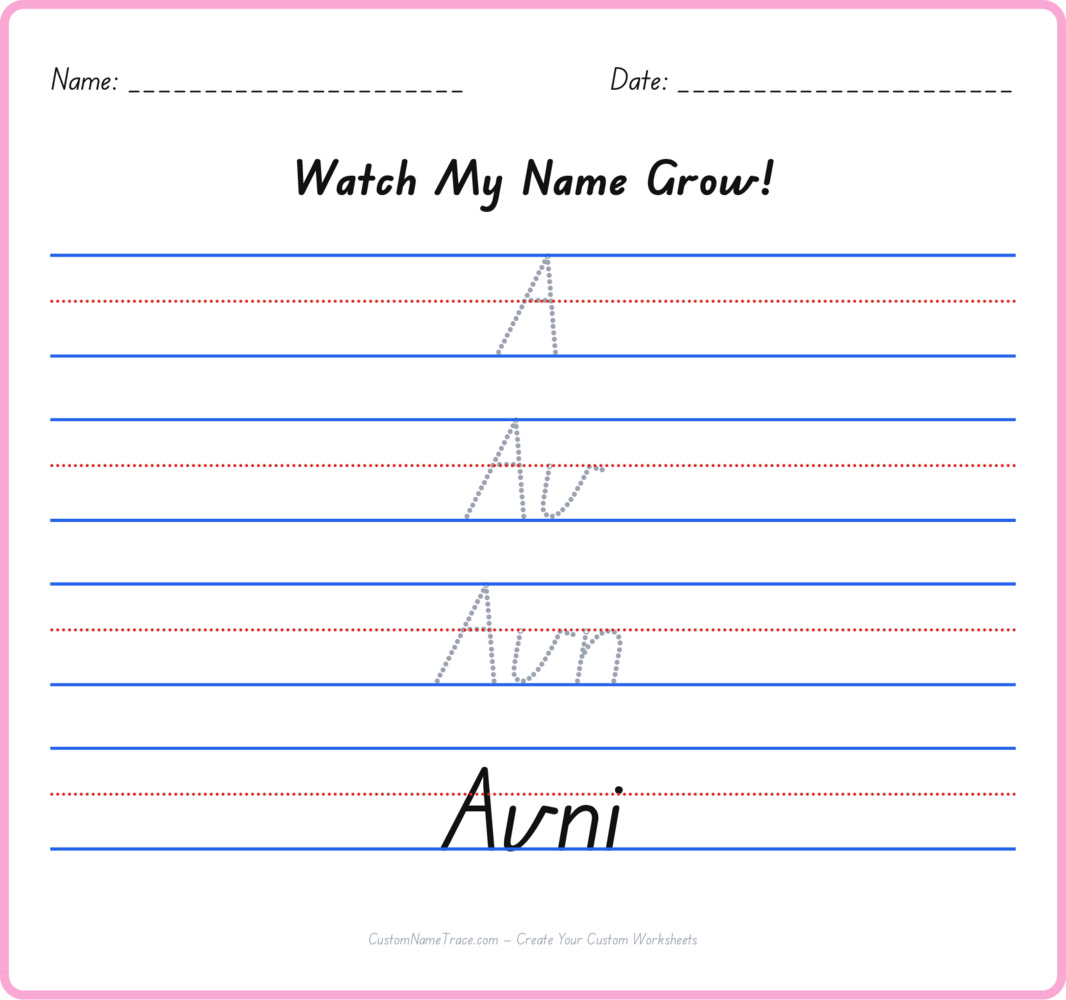 Free Avni custom name tracing - pyramid free worksheet