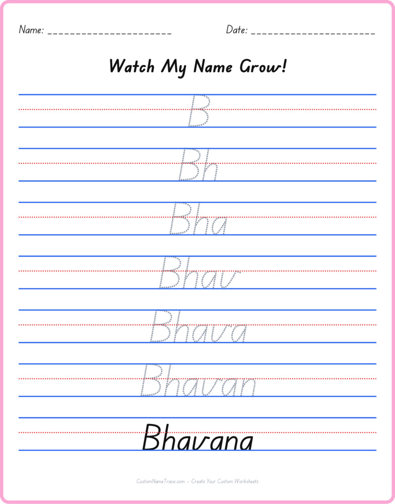 Free Bhavana custom name tracing - pyramid free worksheet