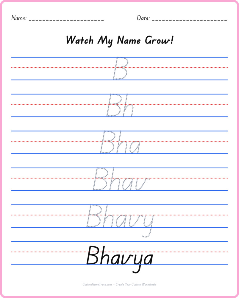 Free Bhavya custom name tracing - pyramid free worksheet