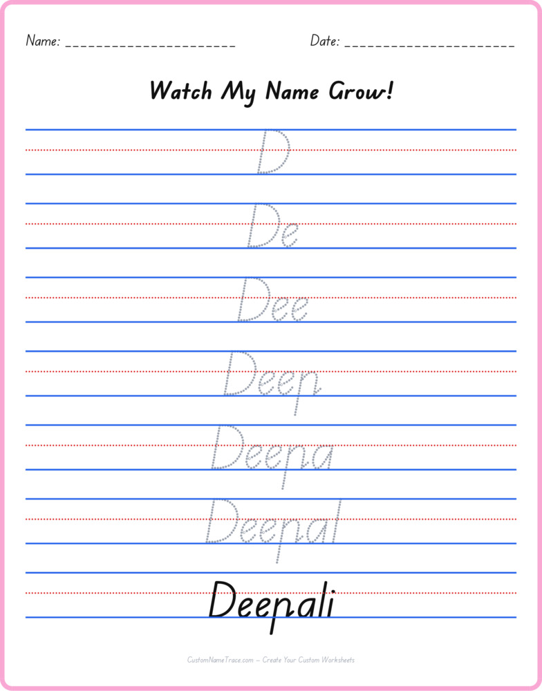 Free Deepali custom name tracing - pyramid free worksheet