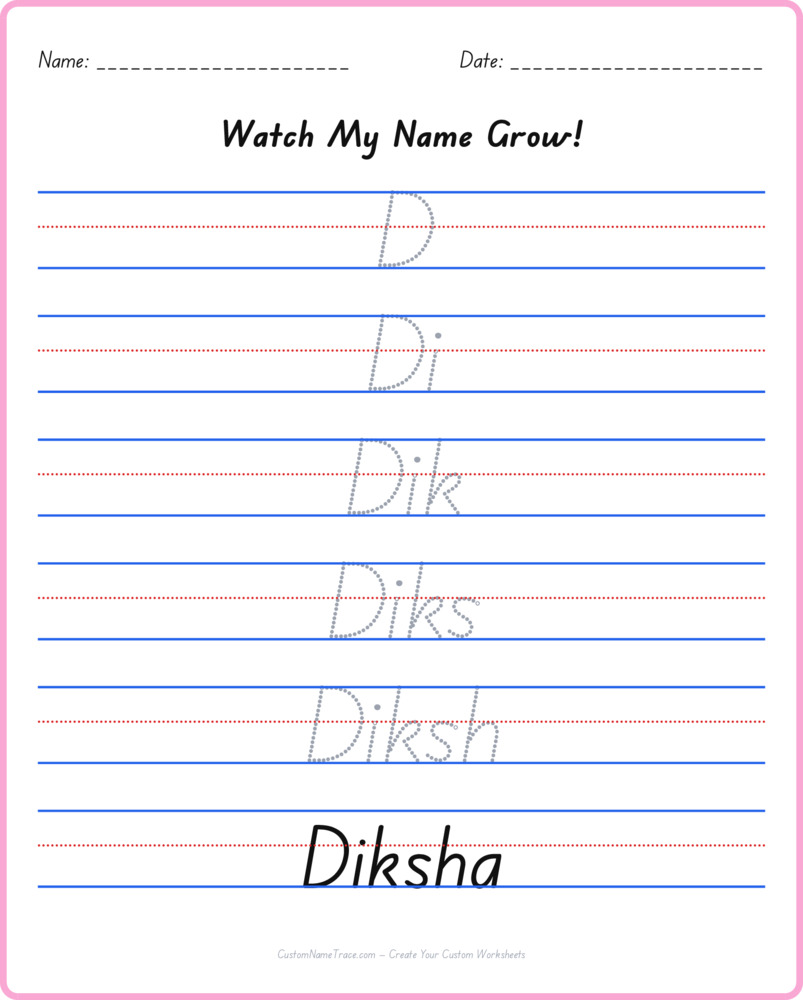 Free Diksha custom name tracing - pyramid free worksheet