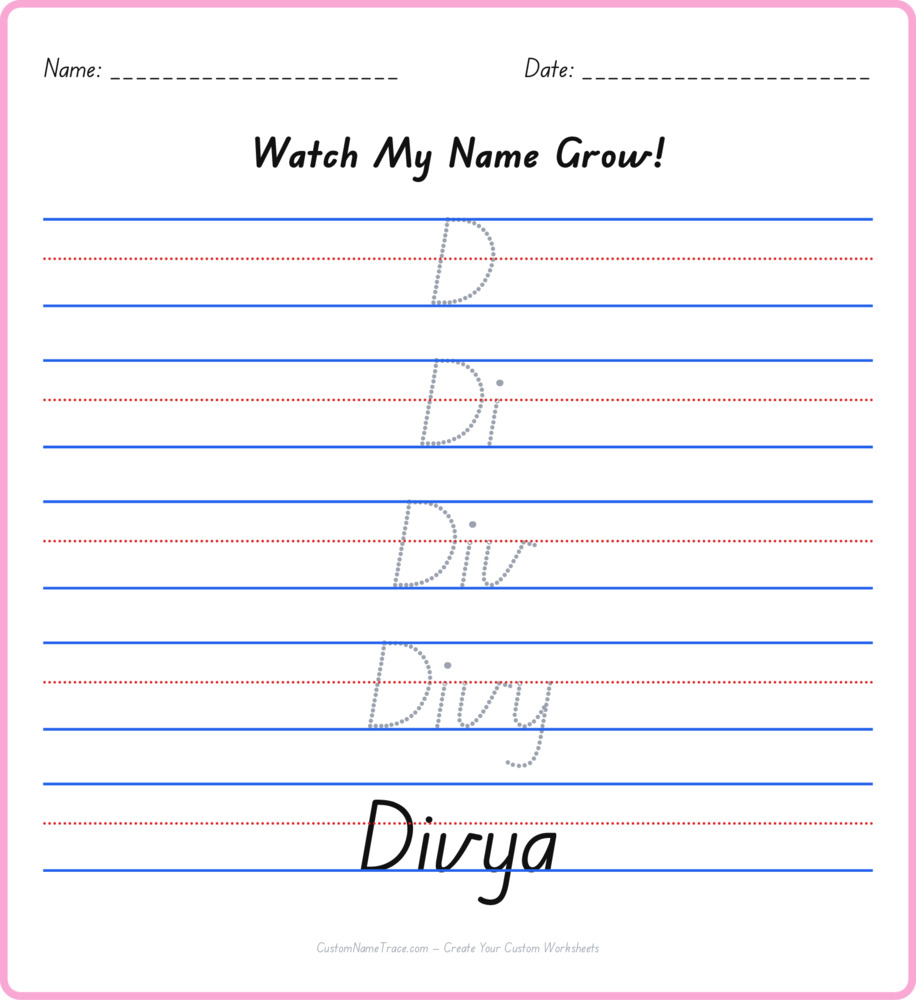 Free Divya custom name tracing - pyramid free worksheet