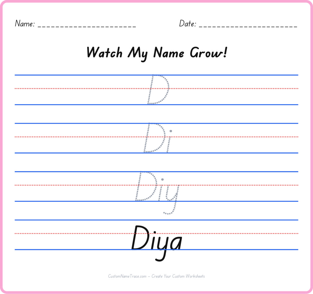 Free Diya custom name tracing - pyramid free worksheet