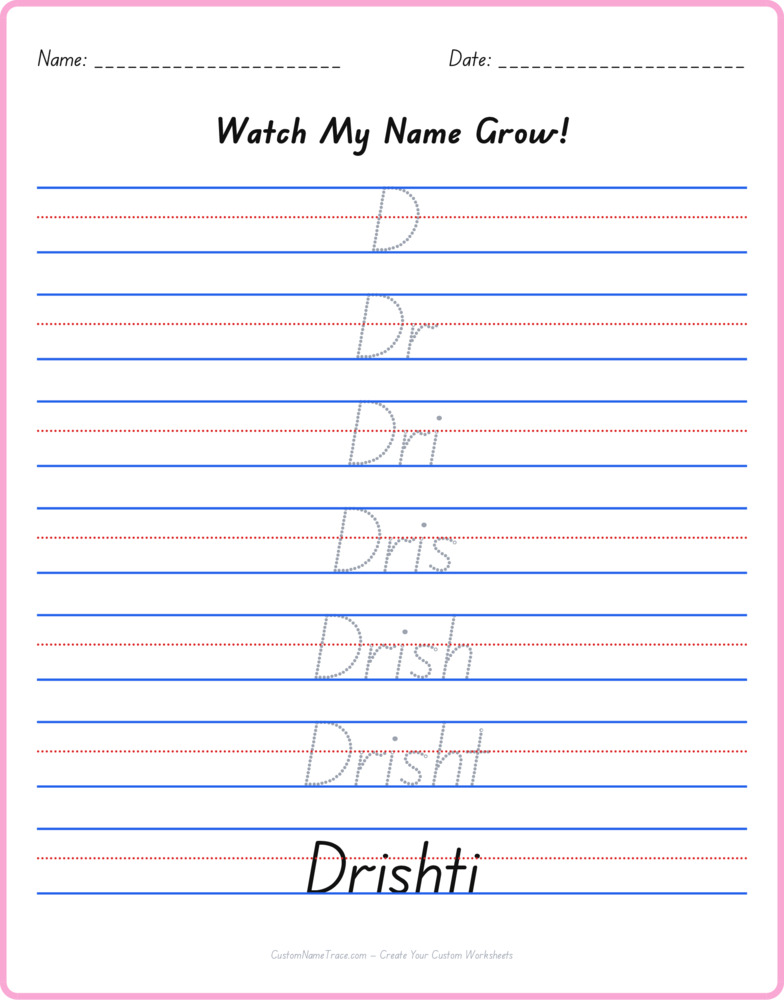 Free Drishti custom name tracing - pyramid free worksheet
