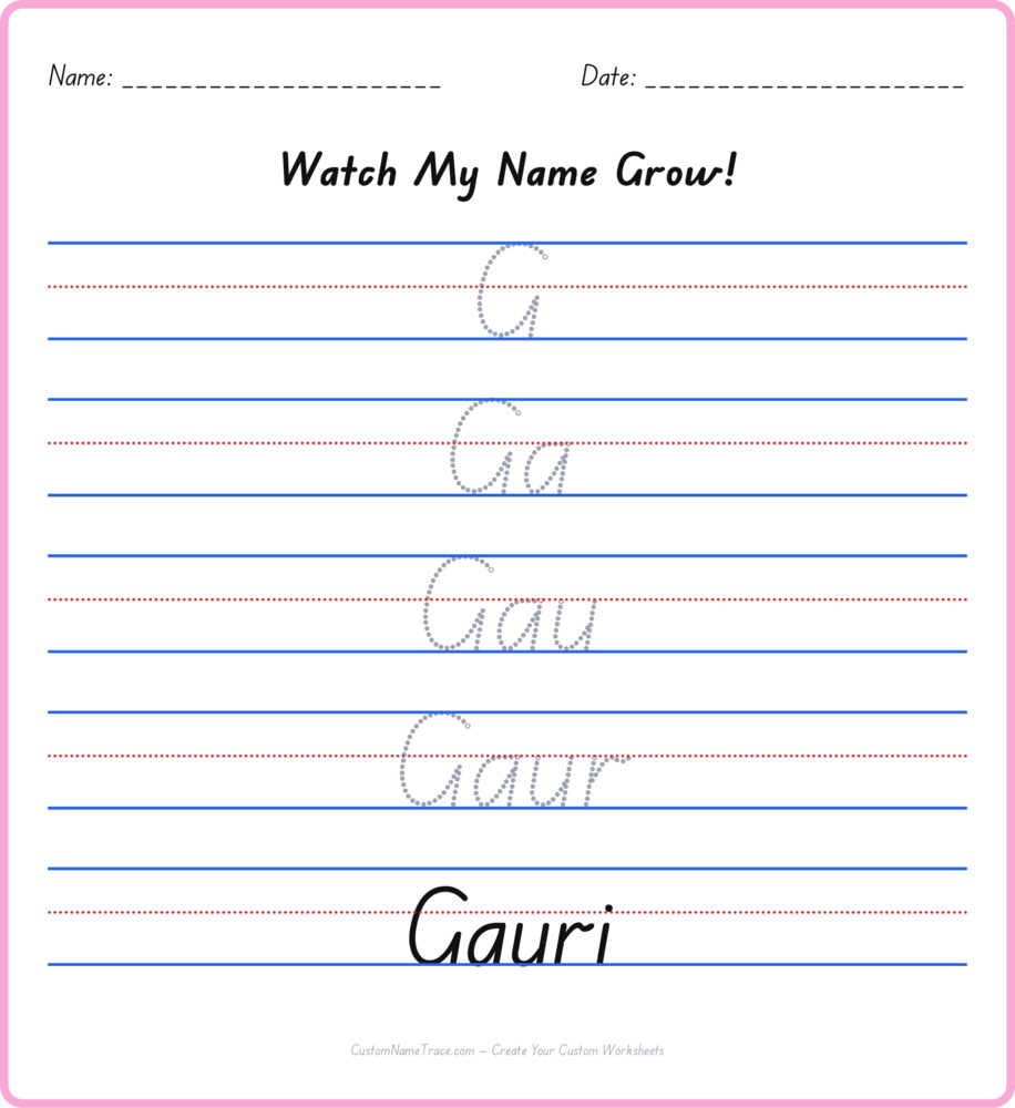 Free Gauri custom name tracing - pyramid free worksheet