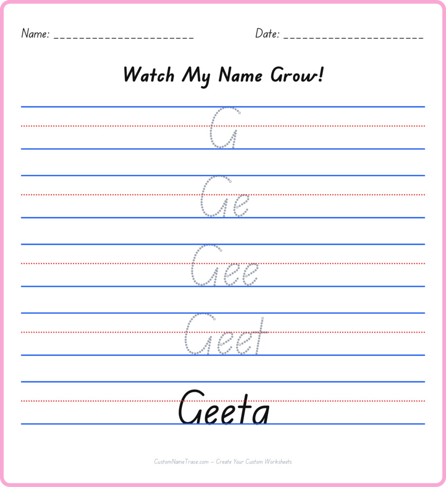 Free Geeta custom name tracing - pyramid free worksheet