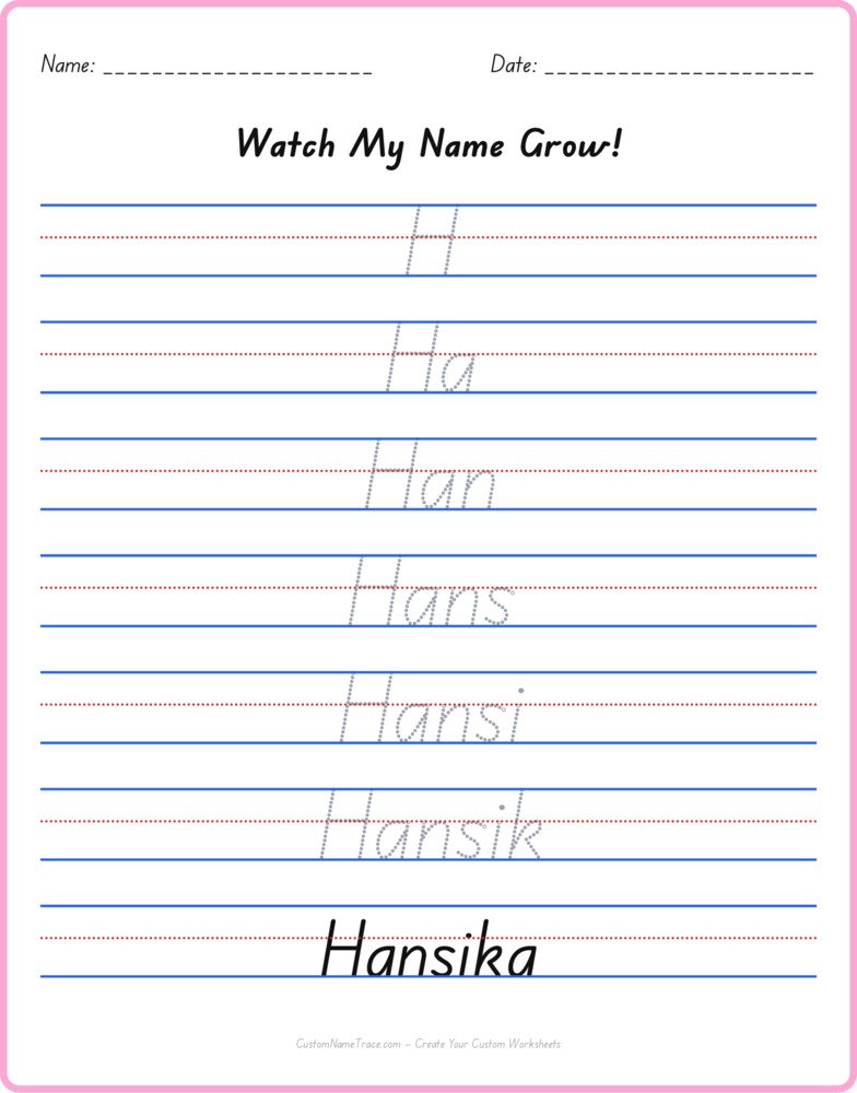 Free Hansika custom name tracing - pyramid free worksheet