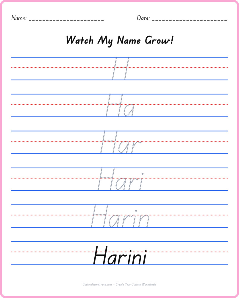Free Harini custom name tracing - pyramid free worksheet