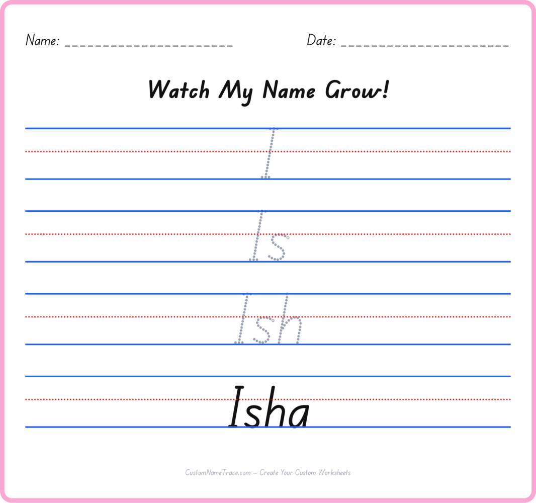 Free Isha custom name tracing - pyramid free worksheet
