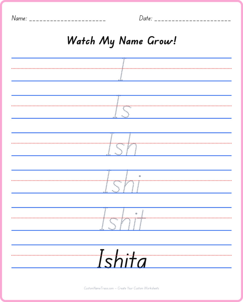 Free Ishita custom name tracing - pyramid free worksheet