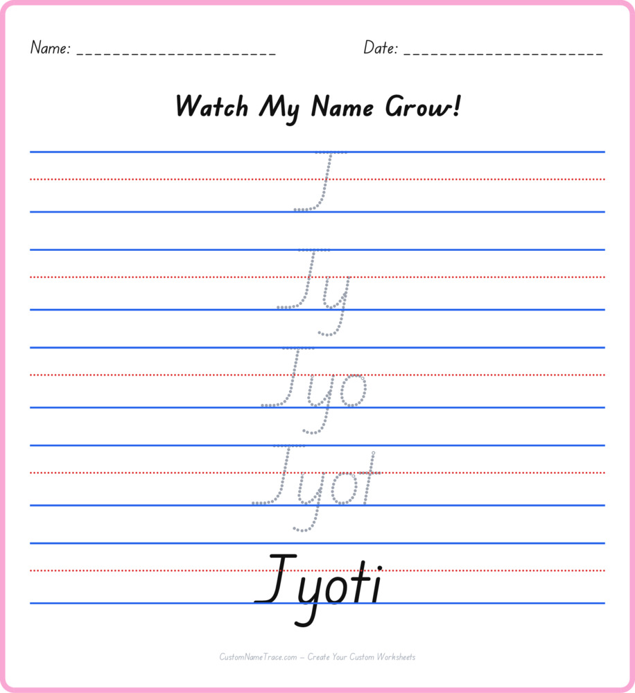 Free Jyoti custom name tracing - pyramid free worksheet