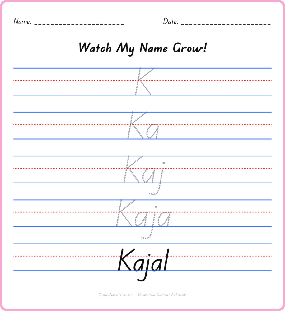 Free Kajal custom name tracing - pyramid free worksheet