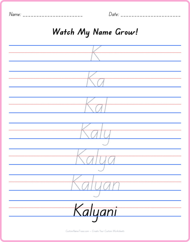 Free Kalyani custom name tracing - pyramid free worksheet