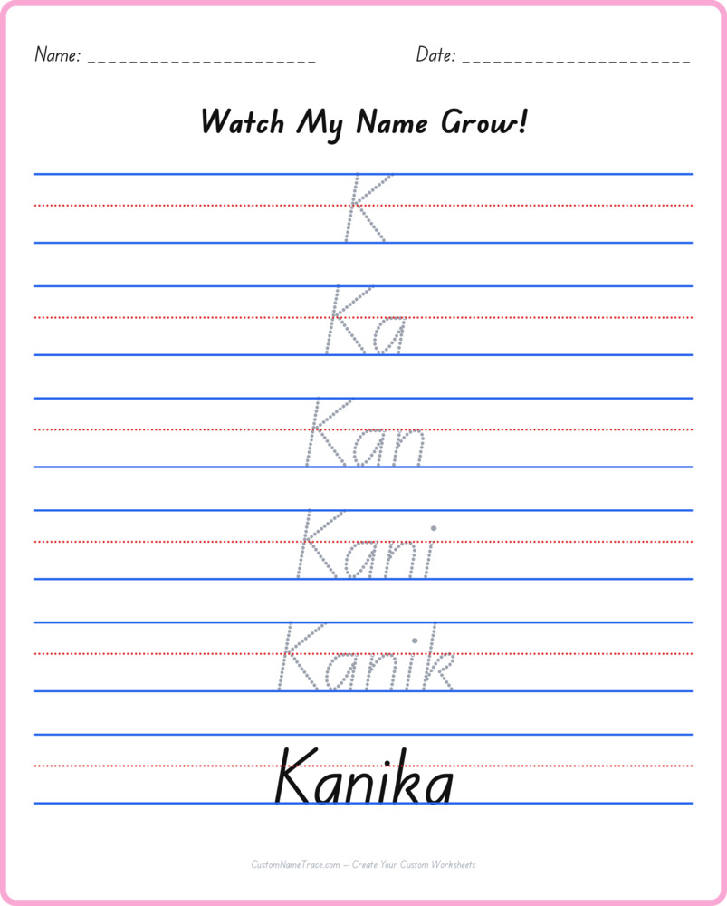 Free Kanika custom name tracing - pyramid free worksheet