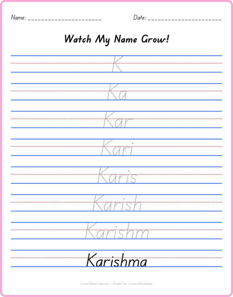 Free Karishma custom name tracing - pyramid free worksheet