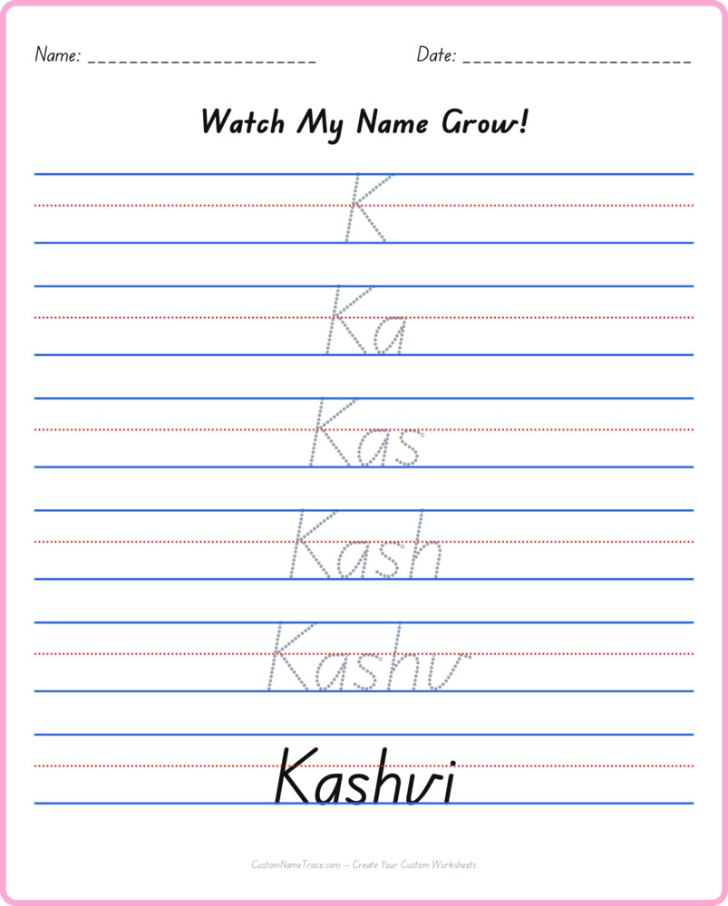 Free Kashvi custom name tracing - pyramid free worksheet