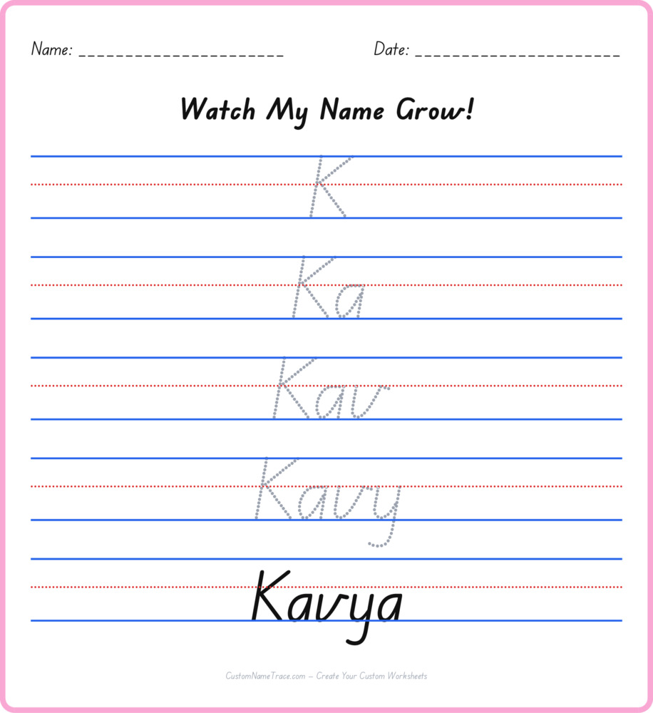 Free Kavya custom name tracing - pyramid free worksheet