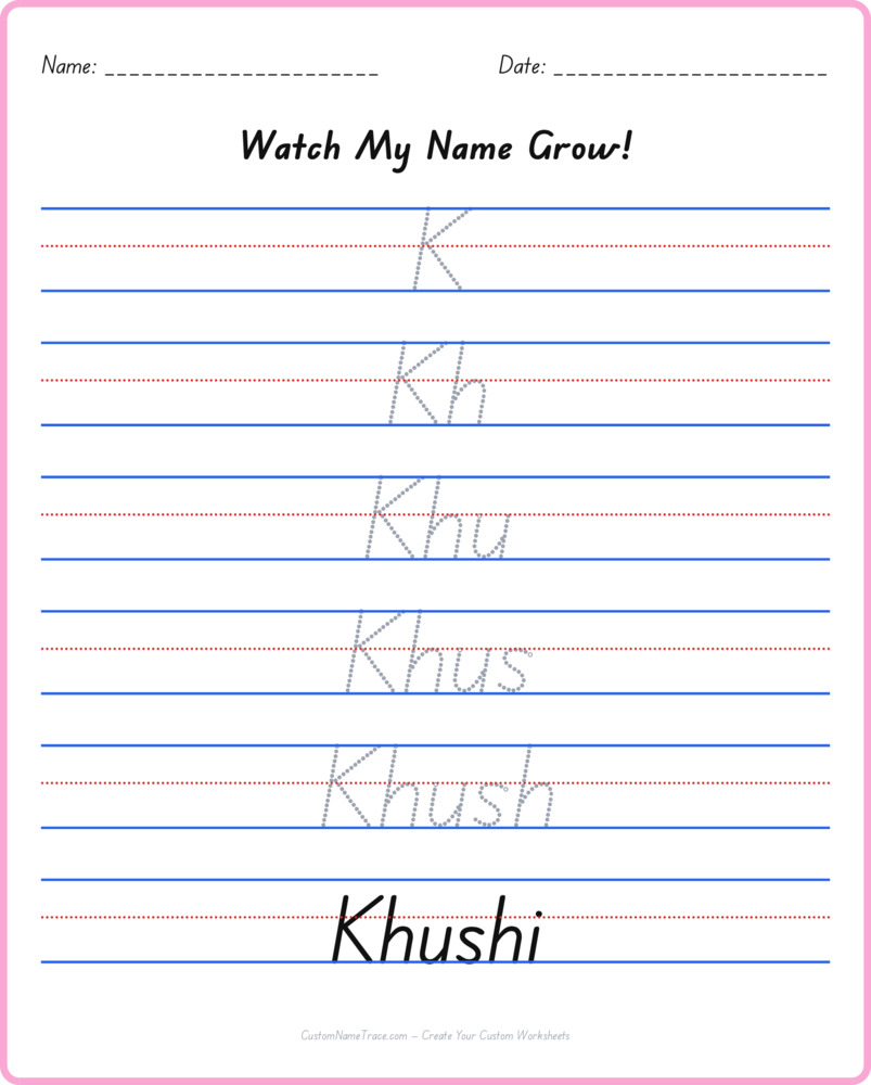 Free Khushi custom name tracing - pyramid free worksheet
