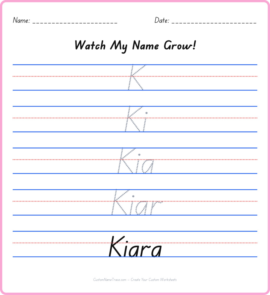 Free Kiara custom name tracing - pyramid free worksheet