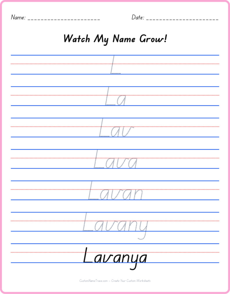 Free Lavanya custom name tracing - pyramid free worksheet