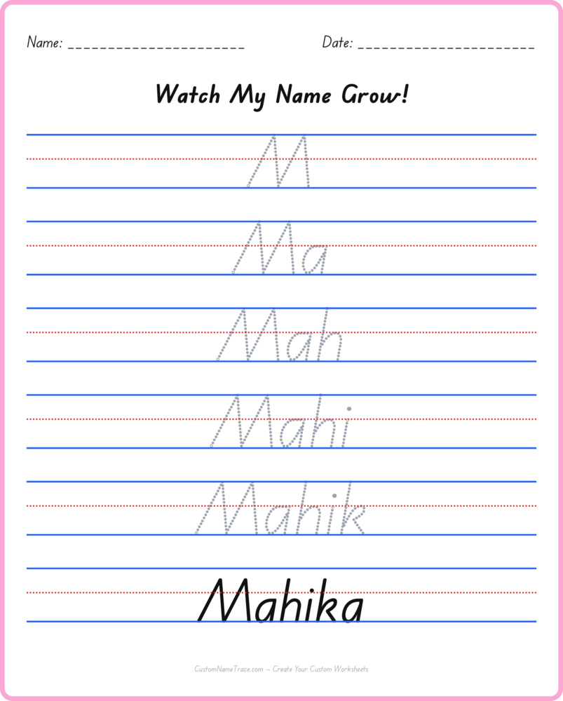 Free Mahika custom name tracing - pyramid free worksheet