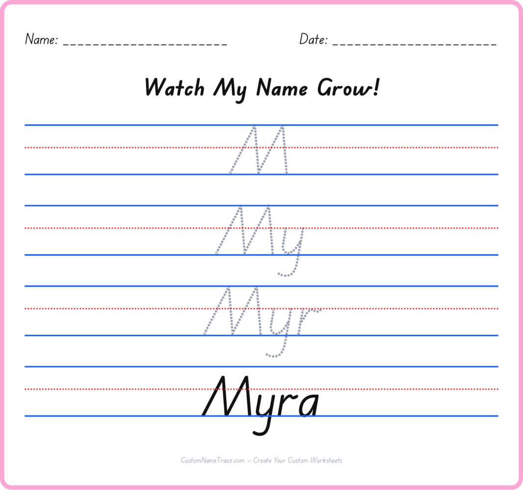 Free Myra custom name tracing - pyramid free worksheet