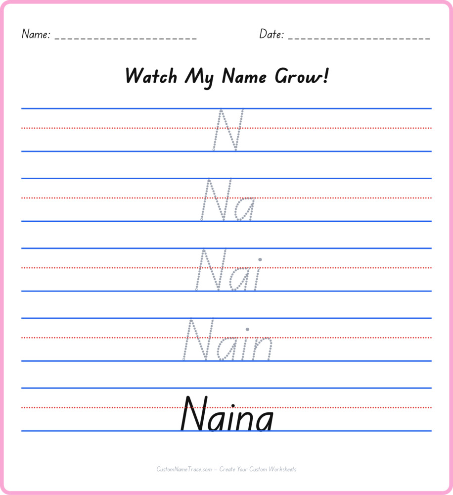 Free Naina custom name tracing - pyramid free worksheet