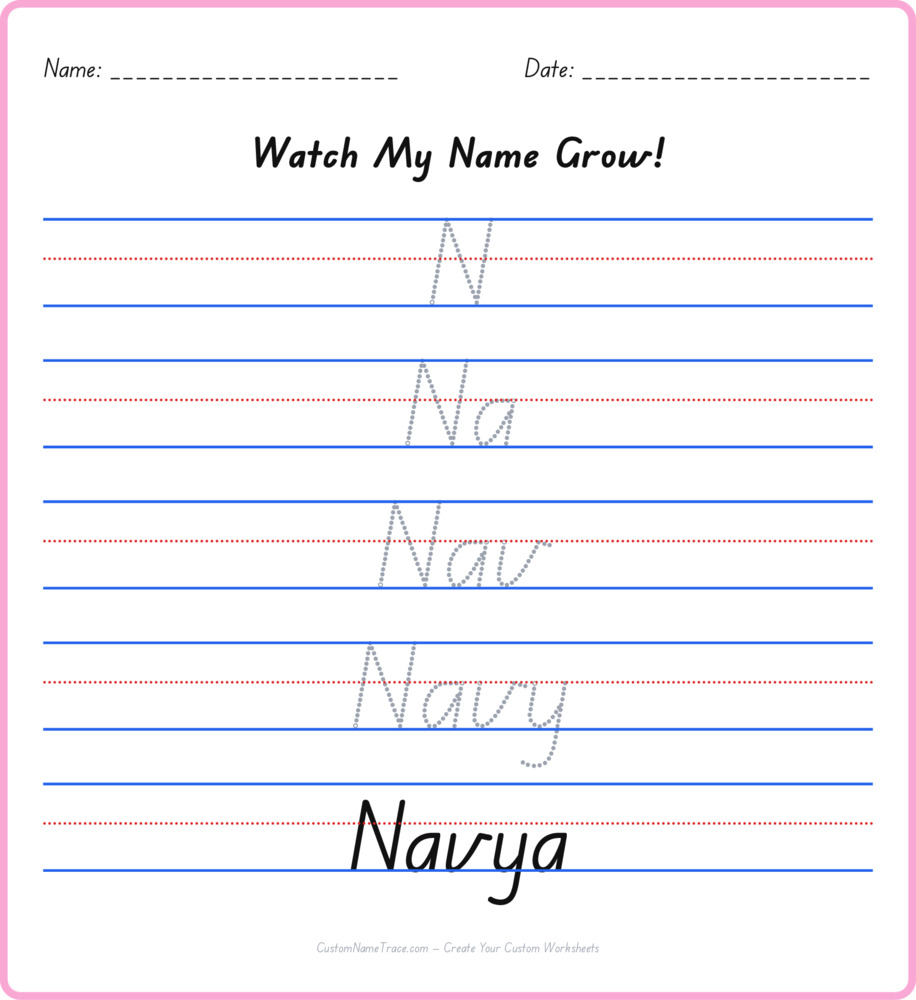 Free Navya custom name tracing - pyramid free worksheet