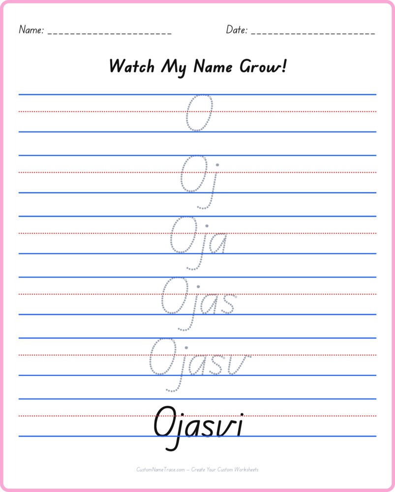 Free Ojasvi custom name tracing - pyramid free worksheet
