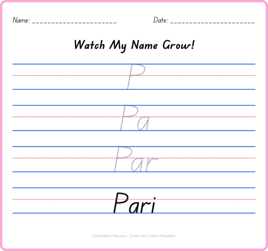 Free Pari custom name tracing - pyramid free worksheet