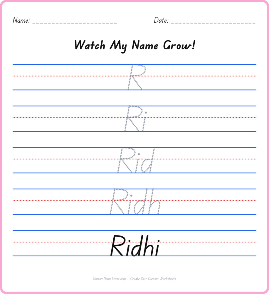 Free Ridhi custom name tracing - pyramid free worksheet