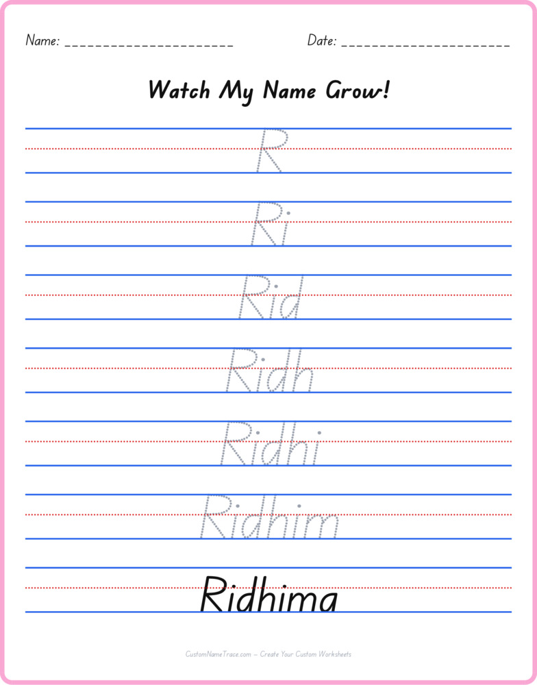 Free Ridhima custom name tracing - pyramid free worksheet