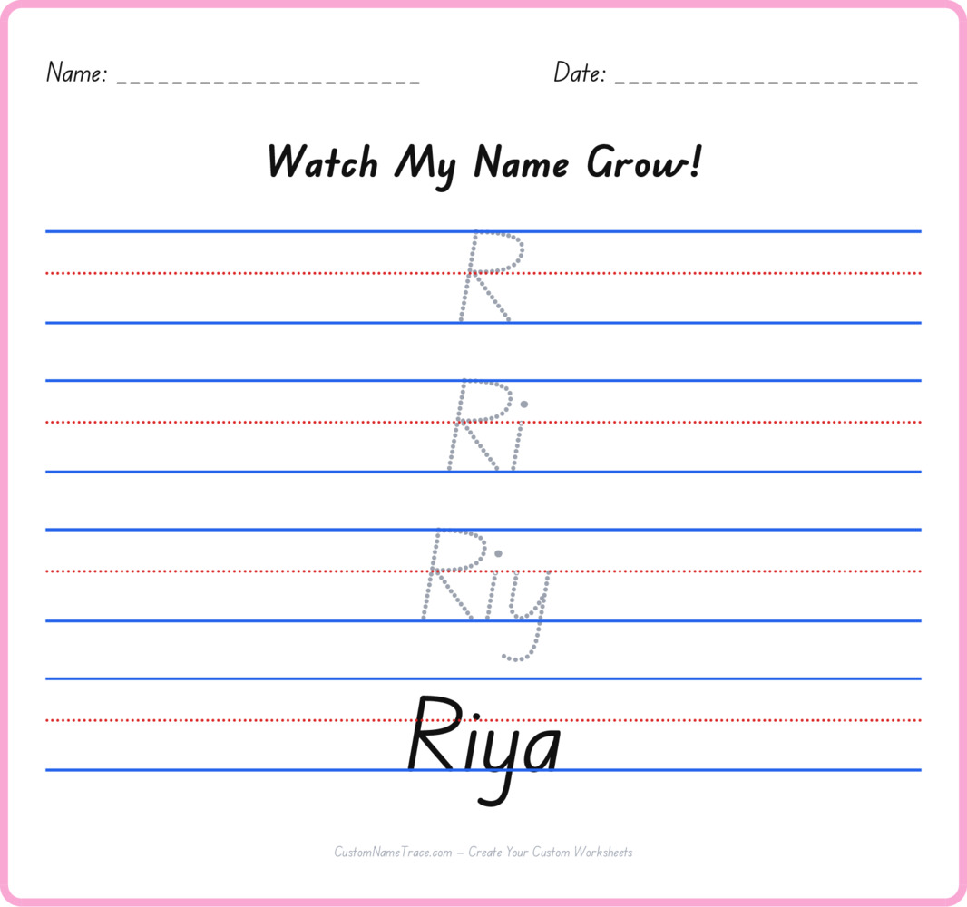 Free Riya custom name tracing - pyramid free worksheet