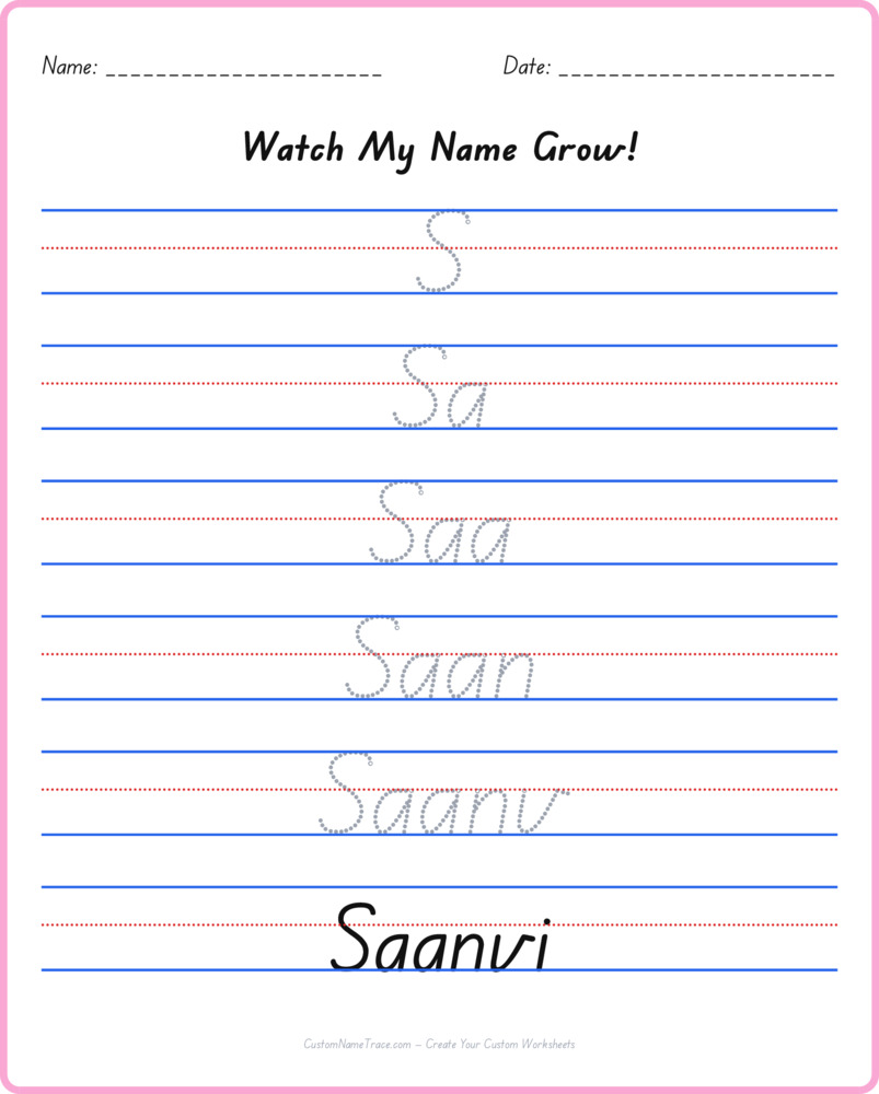 Free Saanvi custom name tracing - pyramid free worksheet
