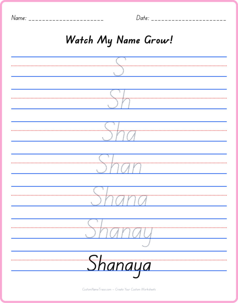 Free Shanaya custom name tracing - pyramid free worksheet