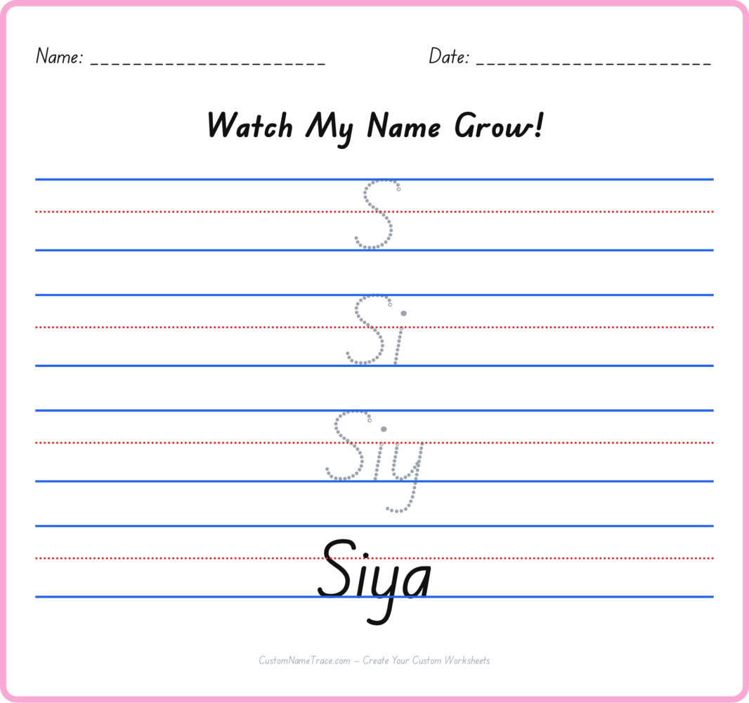 Free Siya custom name tracing - pyramid free worksheet