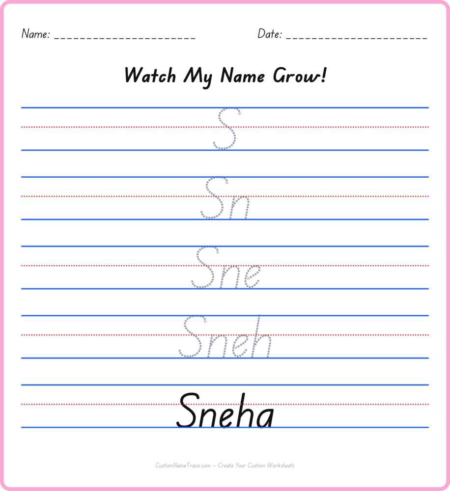 Free Sneha custom name tracing - pyramid free worksheet