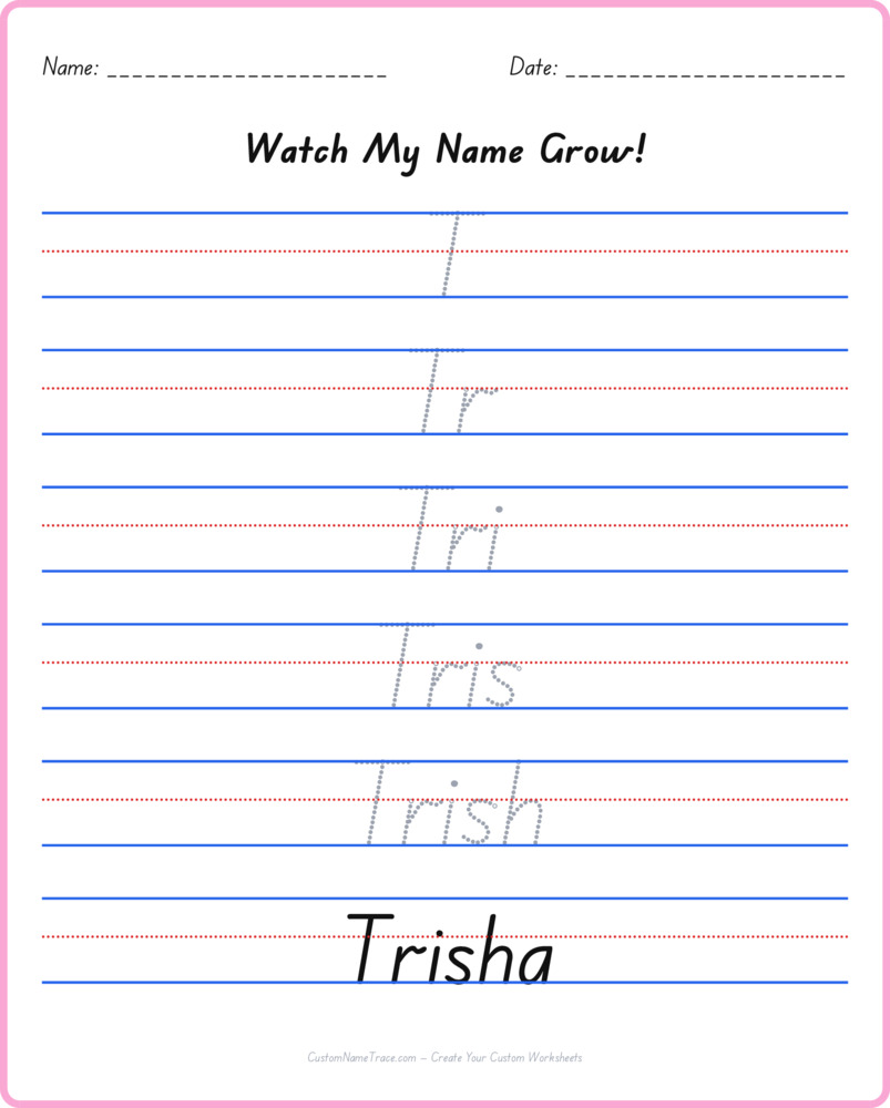 Free Trisha custom name tracing - pyramid free worksheet