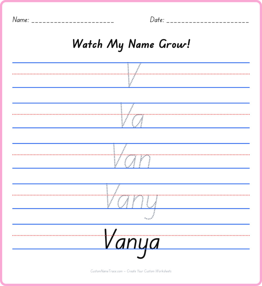 Free Vanya custom name tracing - pyramid free worksheet