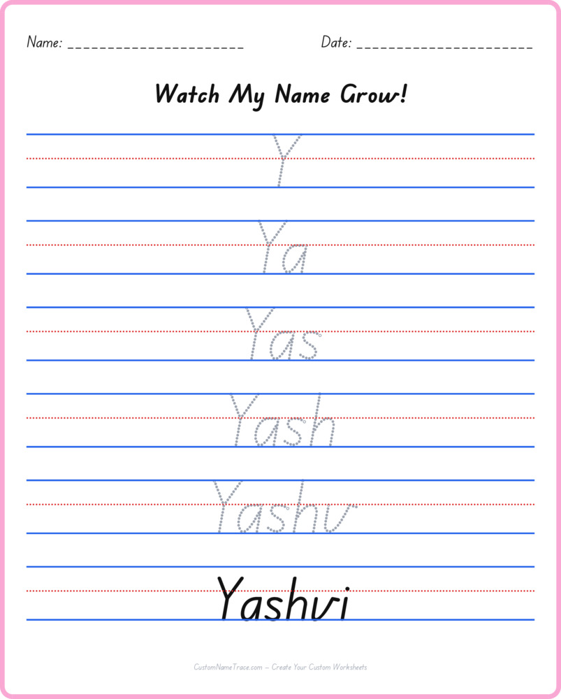 Free Yashvi custom name tracing - pyramid free worksheet