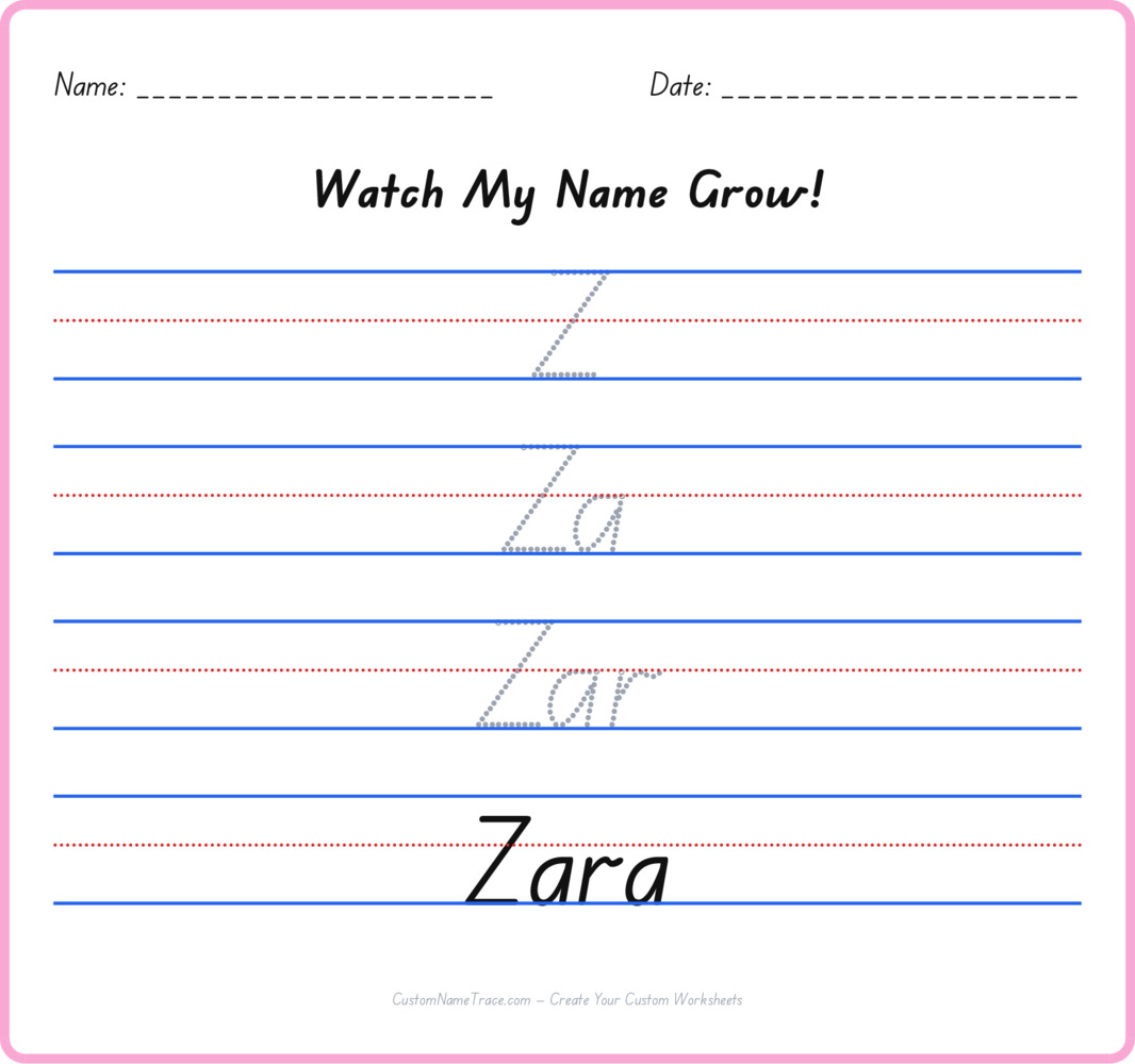 Free Zara custom name tracing - pyramid free worksheet
