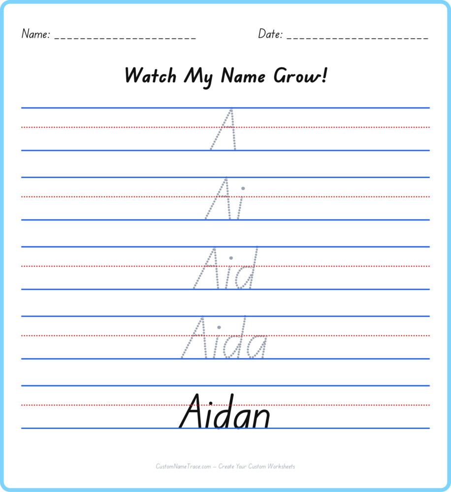 Free Aidan custom name tracing - pyramid free worksheet