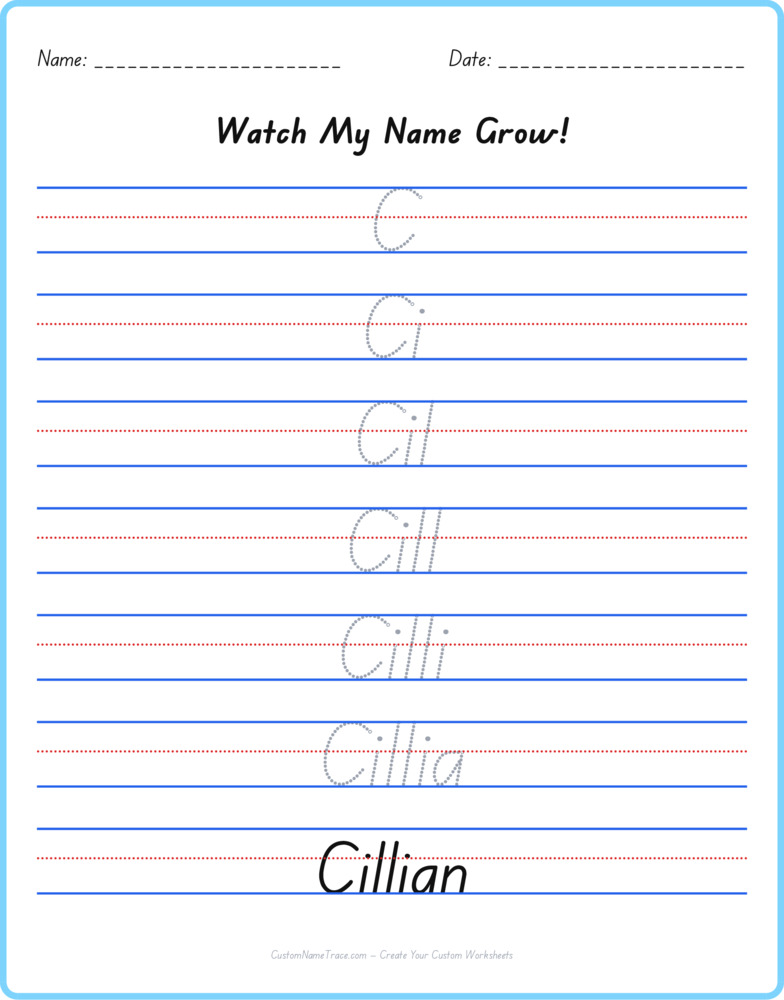 Free Cillian custom name tracing - pyramid free worksheet