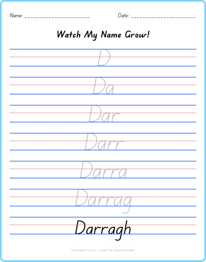 Free Darragh custom name tracing - pyramid free worksheet