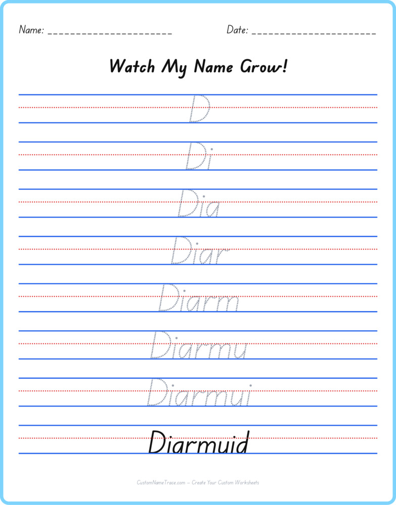 Free Diarmuid custom name tracing - pyramid free worksheet
